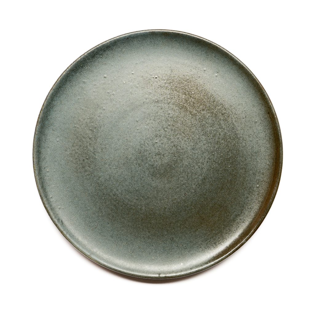 Product photo of a green/blue ceramic plate.